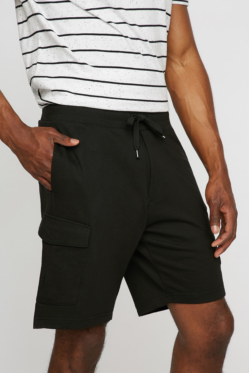 Men Short de jogging cargo mince en molleton à taille coulissante Noir