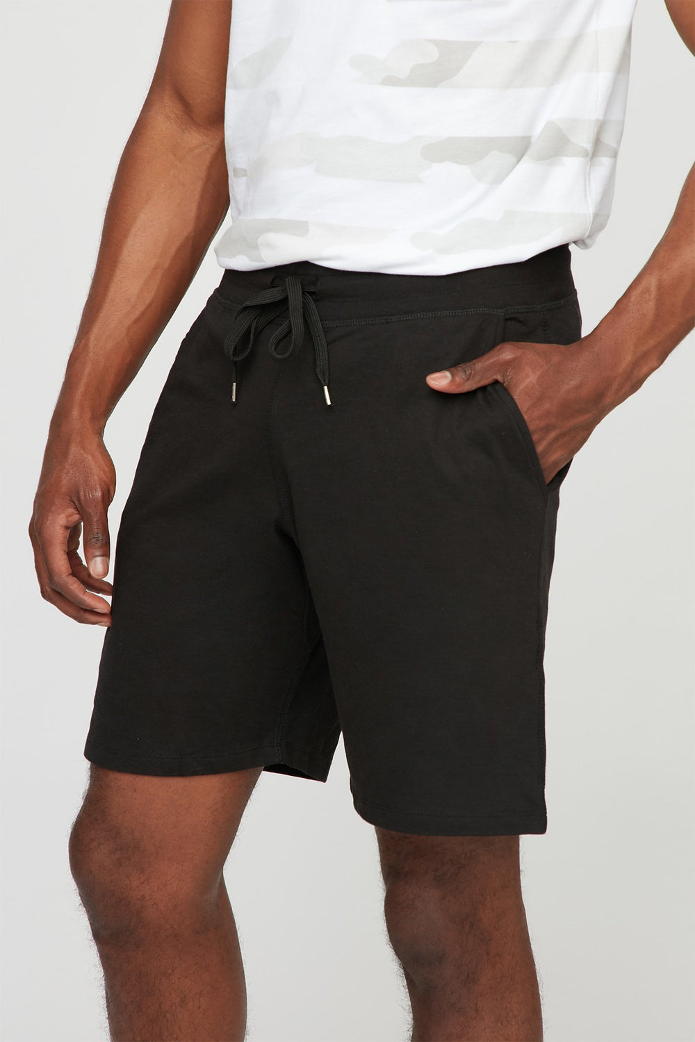Men Short de jogging mince en molleton à taille coulissante Noir