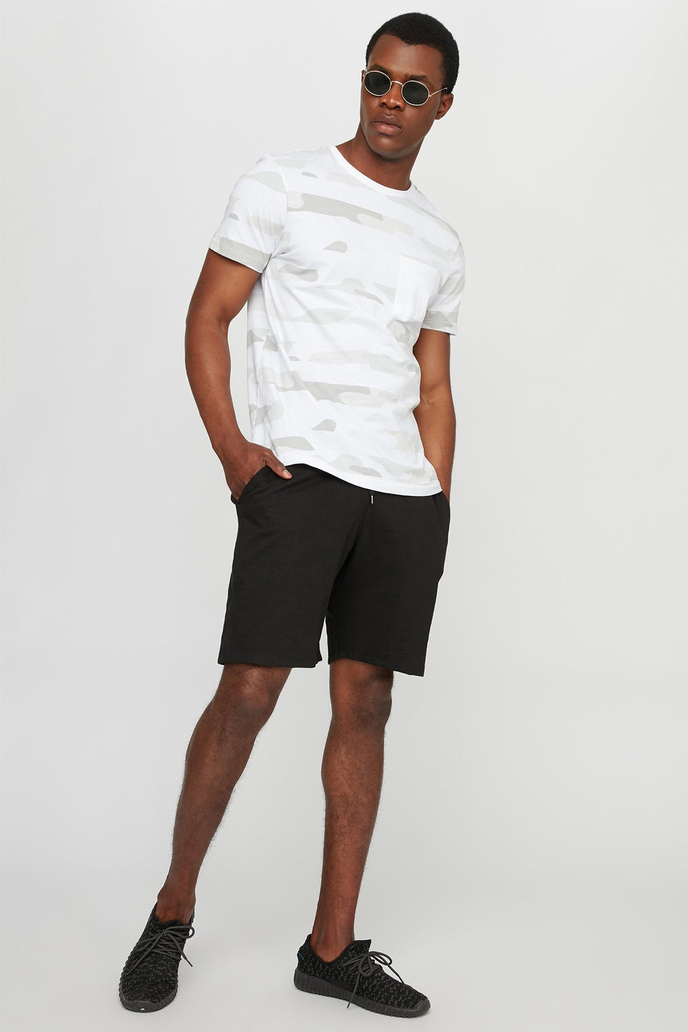 Men Short de jogging mince en molleton à taille coulissante Noir