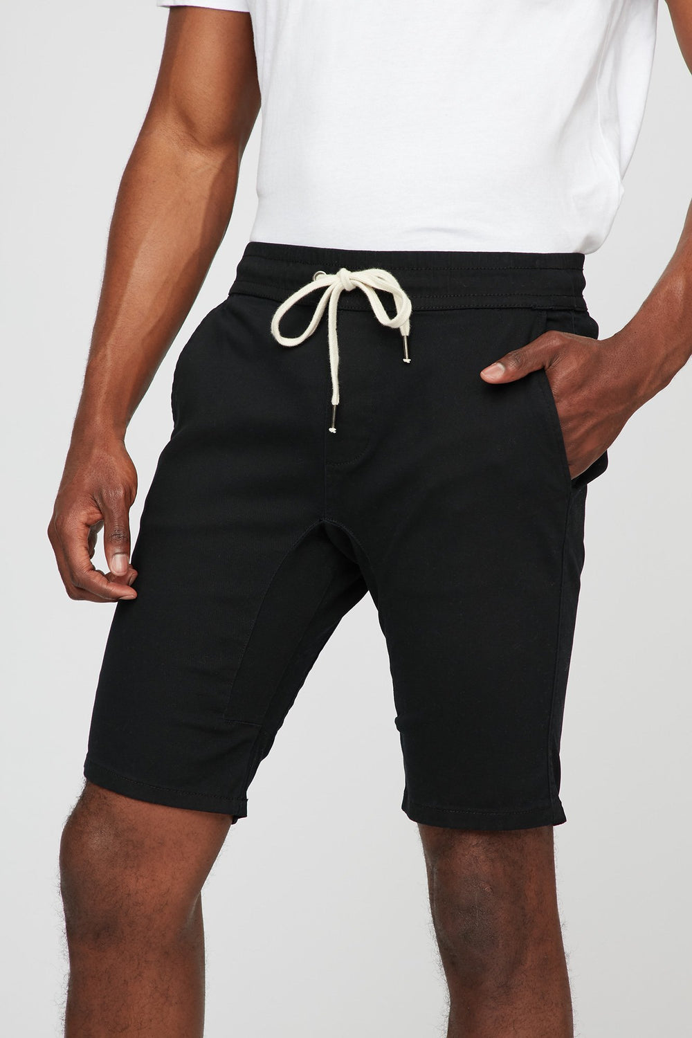 Men Short de jogging mince en toile à taille coulissante Noir
