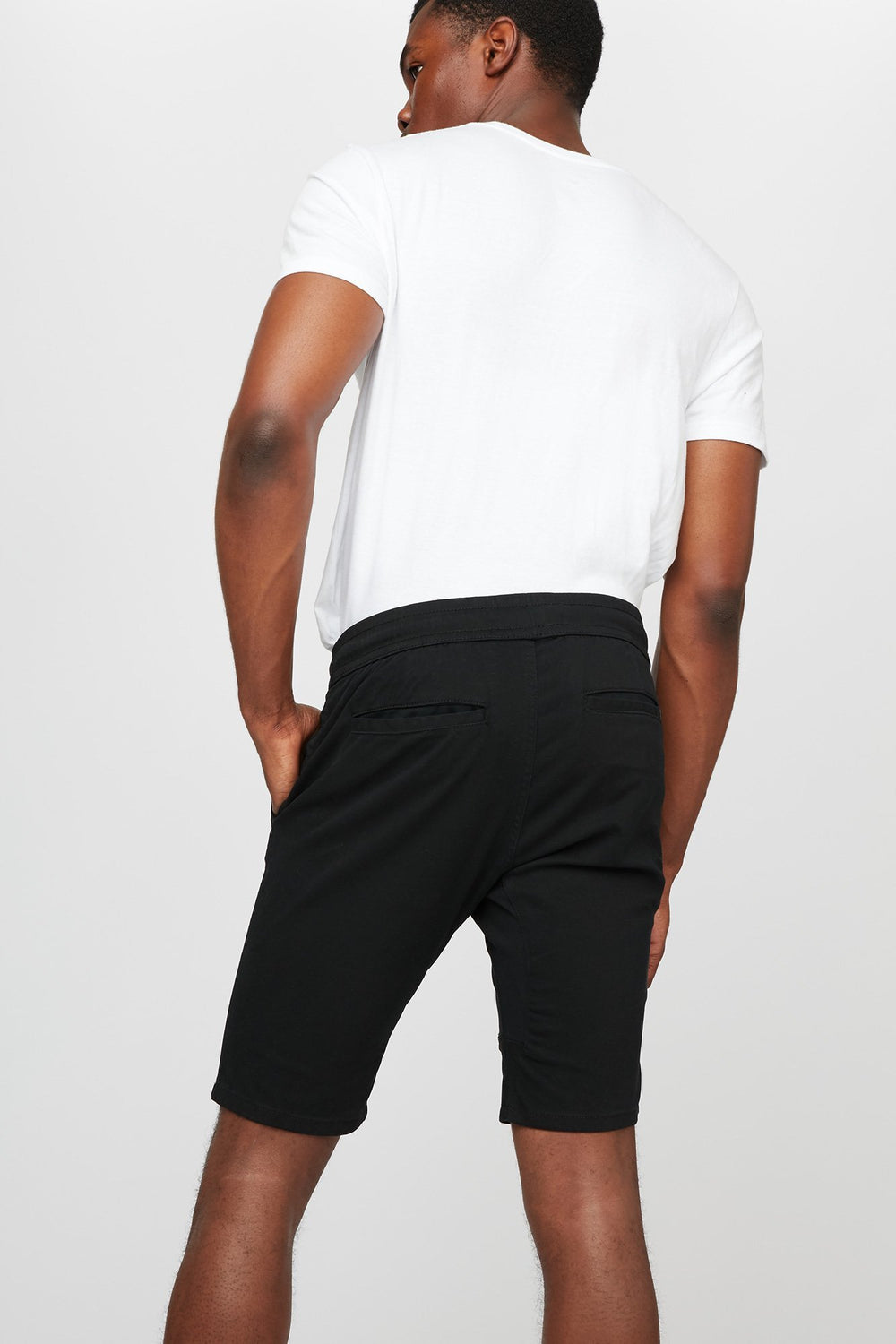 Men Short de jogging mince en toile à taille coulissante Noir
