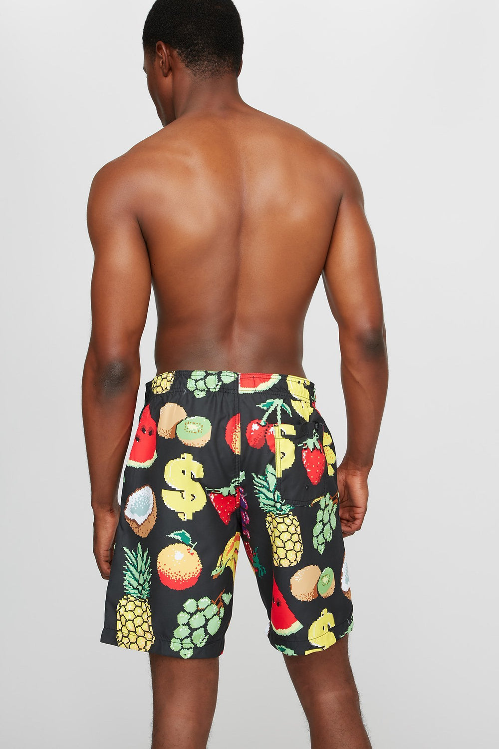 Men Short de surfeur imprimé à taille coulissante Noir