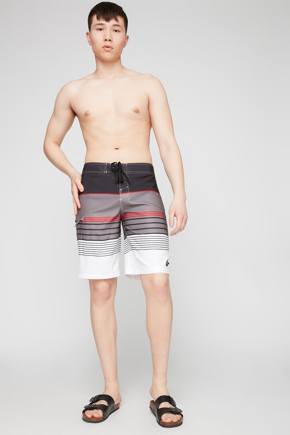 Men Short de surfeur rayé lacé Noir