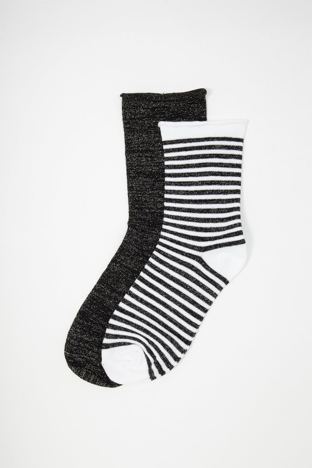 Women Socquettes rayées scintillantes (2 paires) Noir