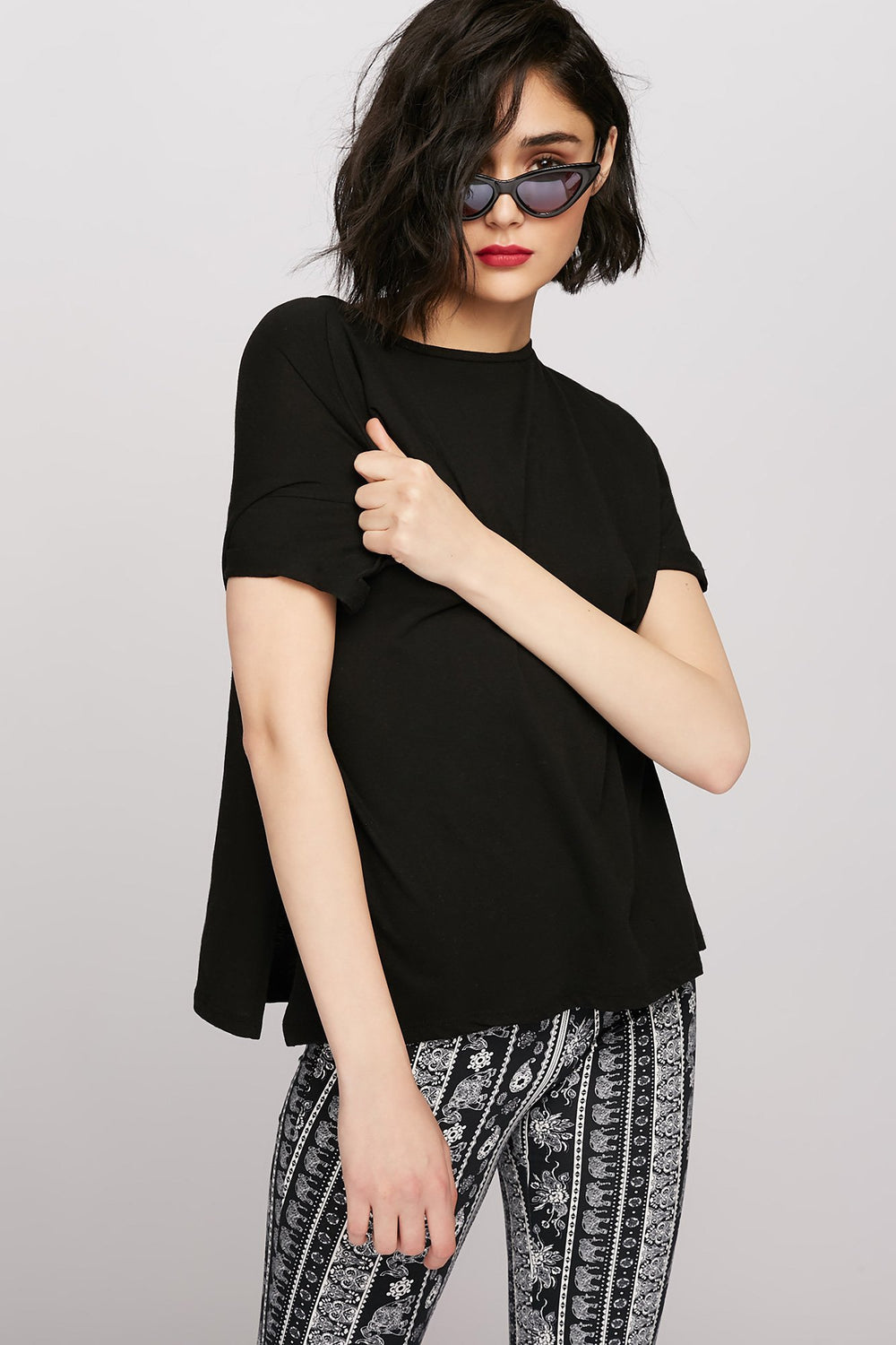 Women T-shirt à dos corset lacé Noir