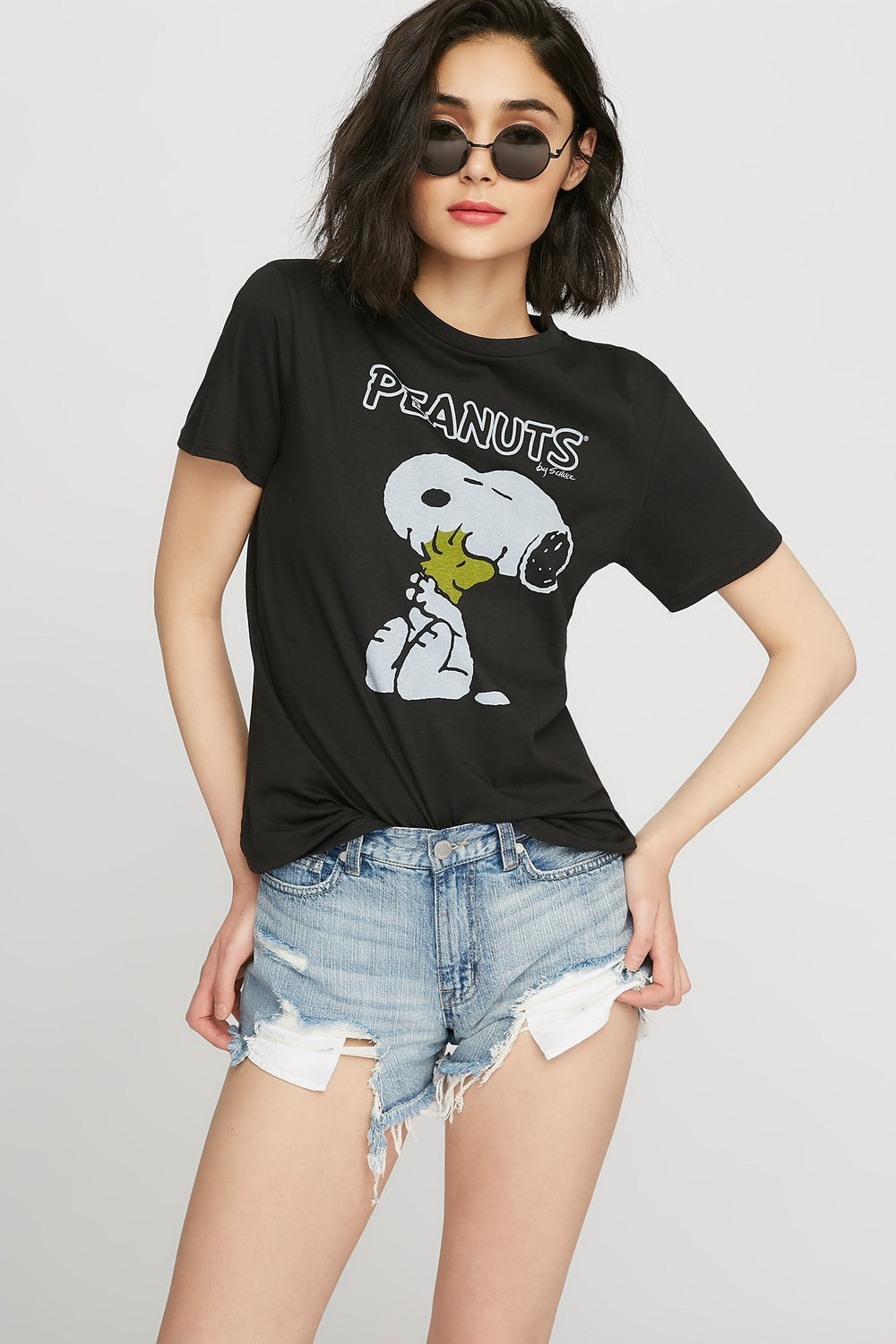 Women T-shirt à imprimé Peanuts Charlie Brown Noir