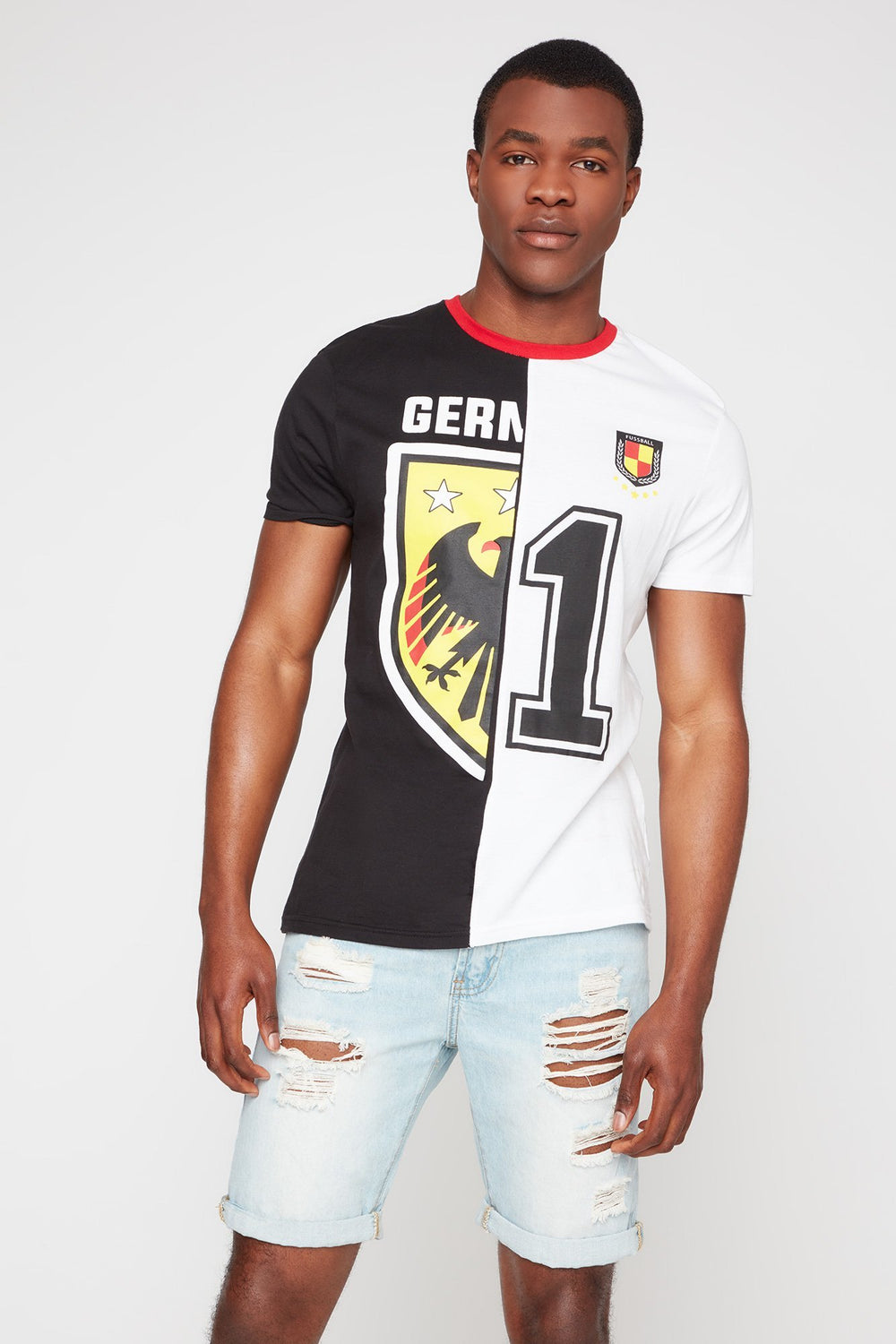 Men T-shirt à imprimé World Cup Germany avec encolure dégagée Noir