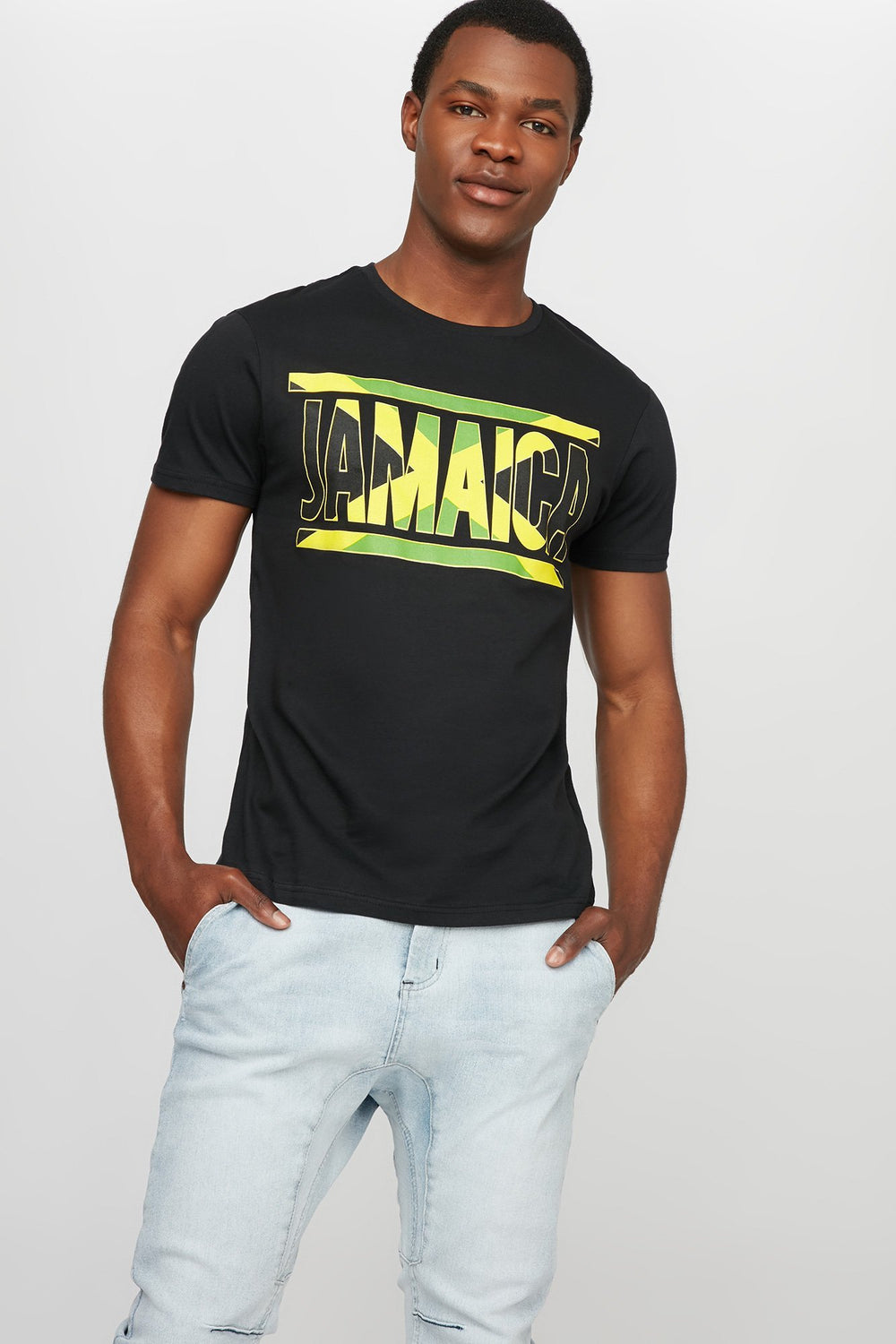 Men T-shirt à imprimé World Cup Jamaica avec encolure dégagée Noir