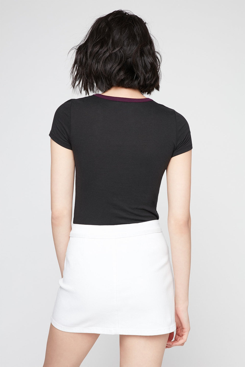 Women T-shirt à liséré contrastant teint par espacements Noir