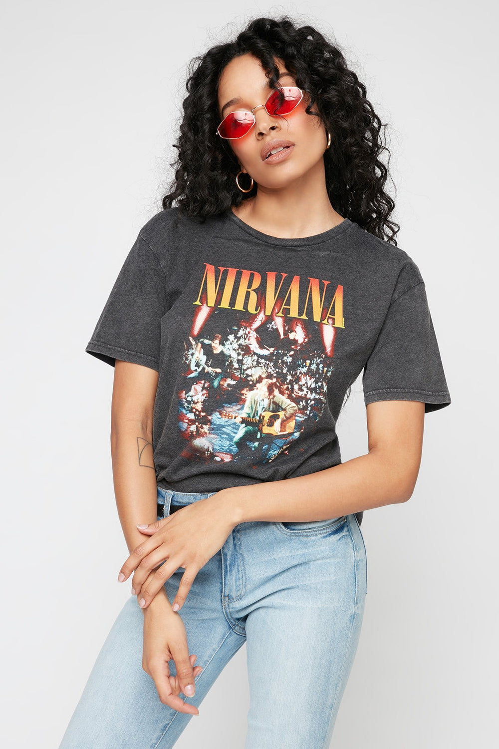 Women T-shirt court à imprimé Nirvana Noir