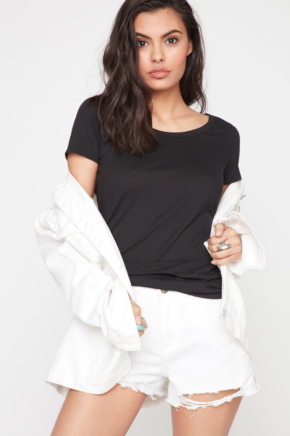 Women T-shirt léger croisé au dos Noir