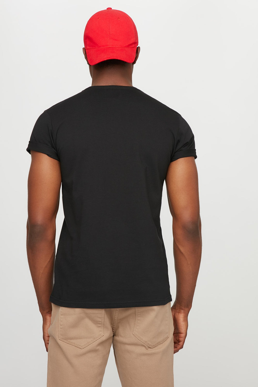 Men T-shirt léger de base à encolure dégagée Noir