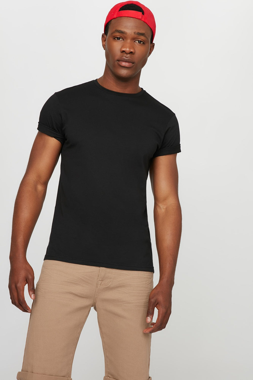 Men T-shirt léger de base à encolure dégagée Noir