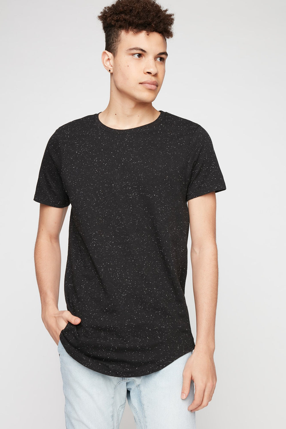 Men T-shirt teint par espacements à encolure dégagée Noir