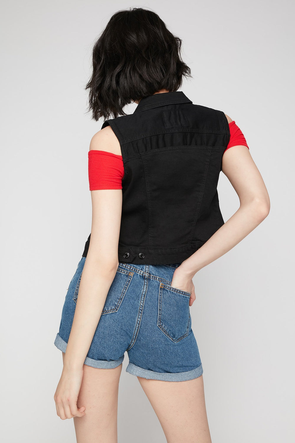 Women Veste courte classique en denim Noir