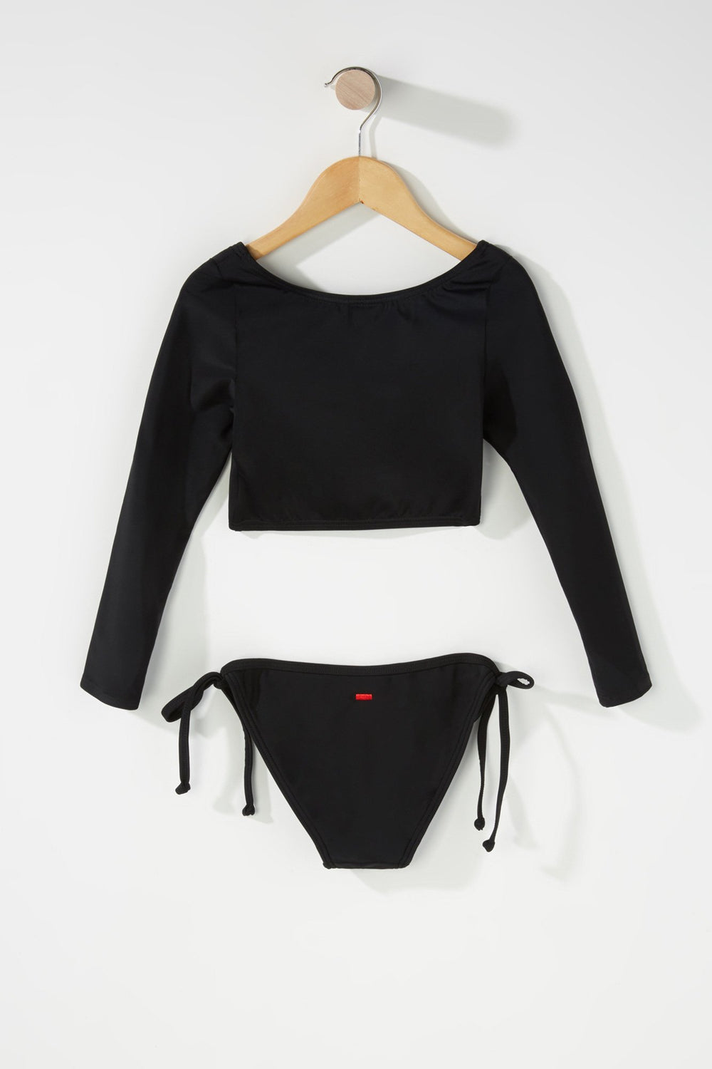 Kids Bikini à manches longues avec attache pour fille Noir