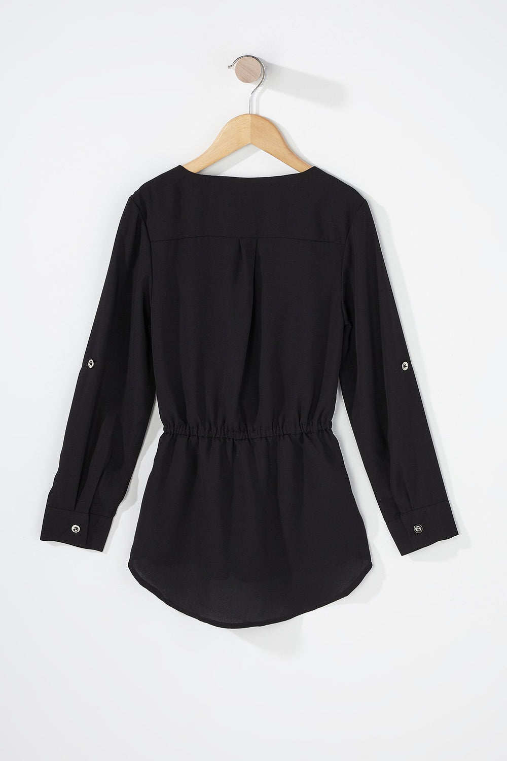 Kids Blouse à revers roulés à taille coulissante et demi-fermeture à glissière pour fille Noir