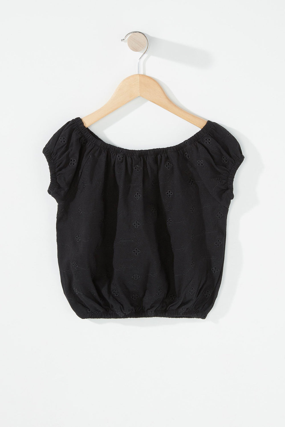 Kids Blouse courte perforée à épaules dénudées pour fille Noir