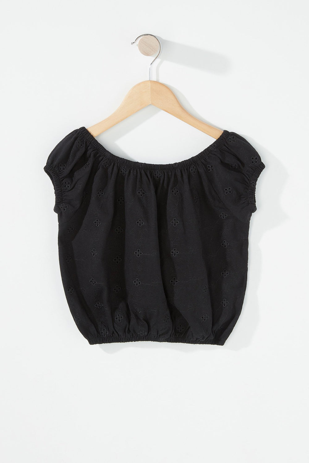 Kids Blouse courte perforée à épaules dénudées pour fille Noir