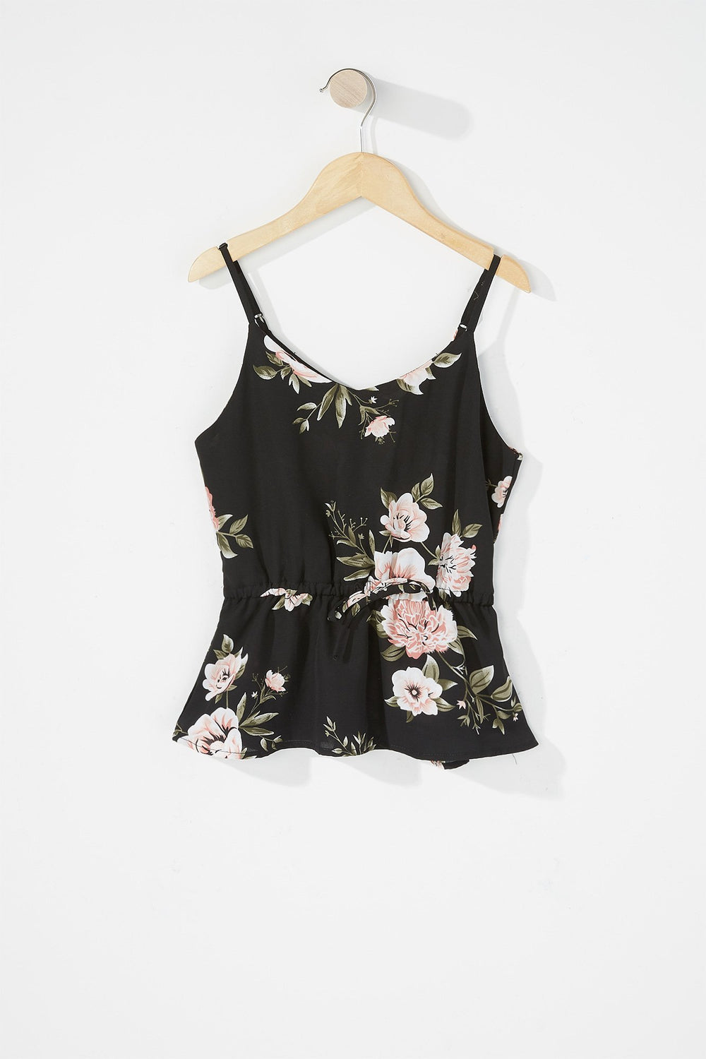 Kids Blouse volantée fleurie avec attache pour fille Noir