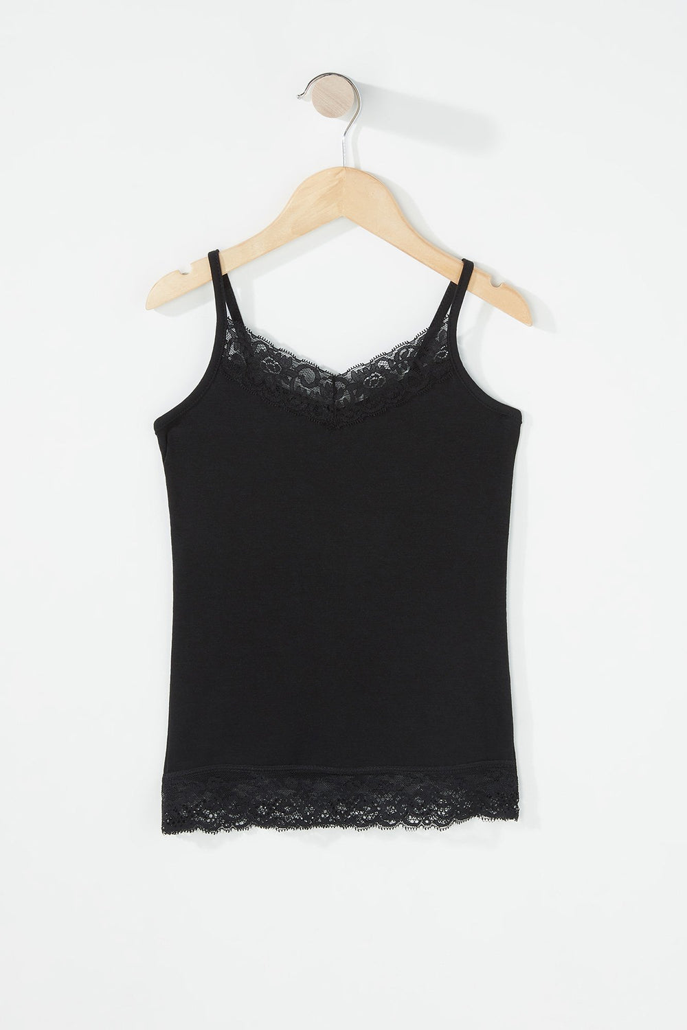 Kids Camisole côtelée ornée de dentelle pour fille Noir