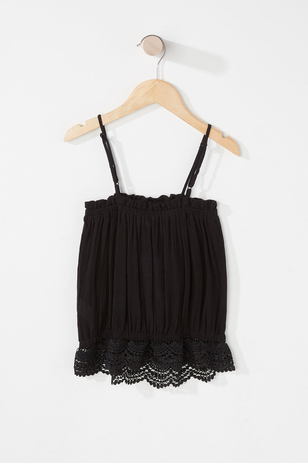 Kids Camisole légère volantée à ourlet crocheté pour fille Noir
