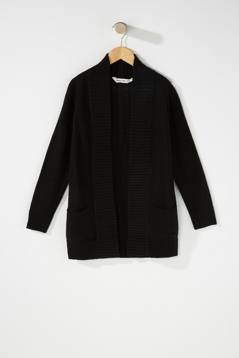 Kids Cardigan ouvert en tricot avec poches pour fille Noir