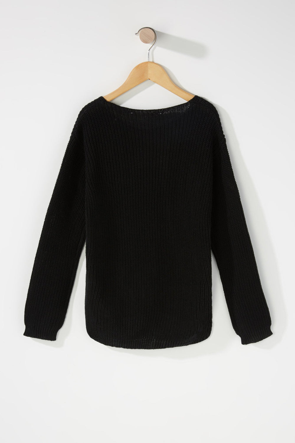 Kids Chandail à enfiler en tricot avec encolure en V pour fille Noir
