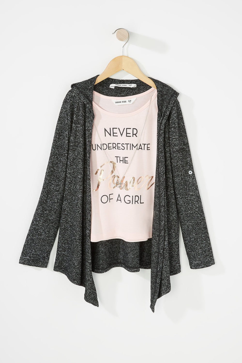 Kids Ensemble débardeur et cardigan à capuchon avec collier pour fille Noir