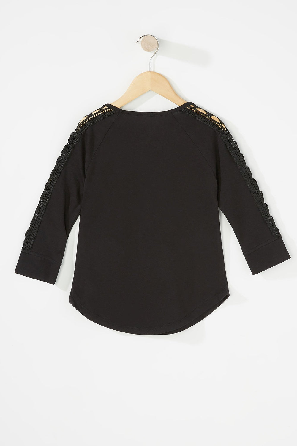 Kids Haut crocheté à rayures latérales et manches longues avec collier pour fille Noir
