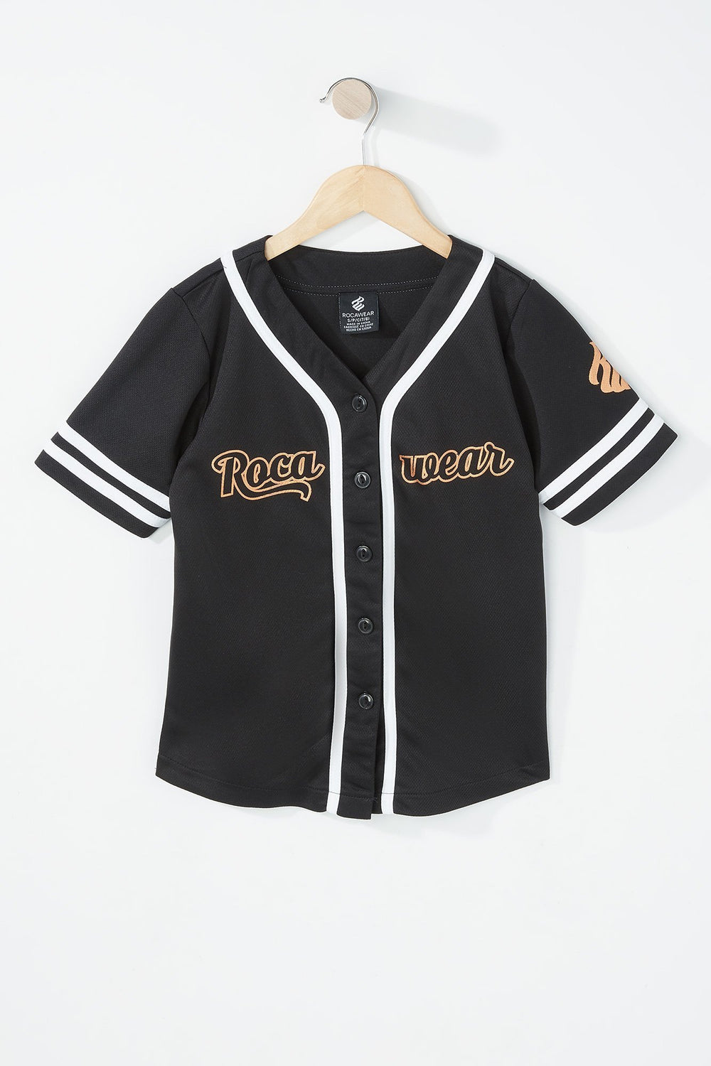 Kids Jersey Rocawear boutonné en filet rayé de style universitaire pour fille Noir