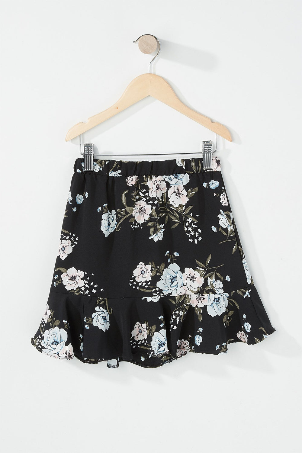 Kids Jupe volantée fleurie à taille haute pour fille Noir