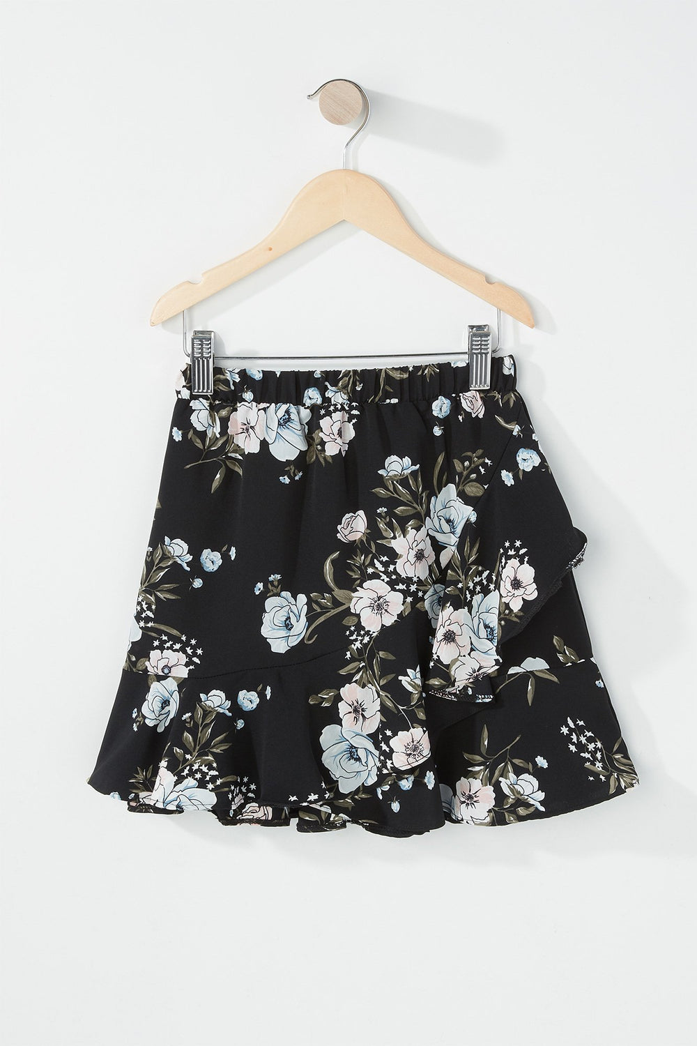 Kids Jupe volantée fleurie à taille haute pour fille Noir
