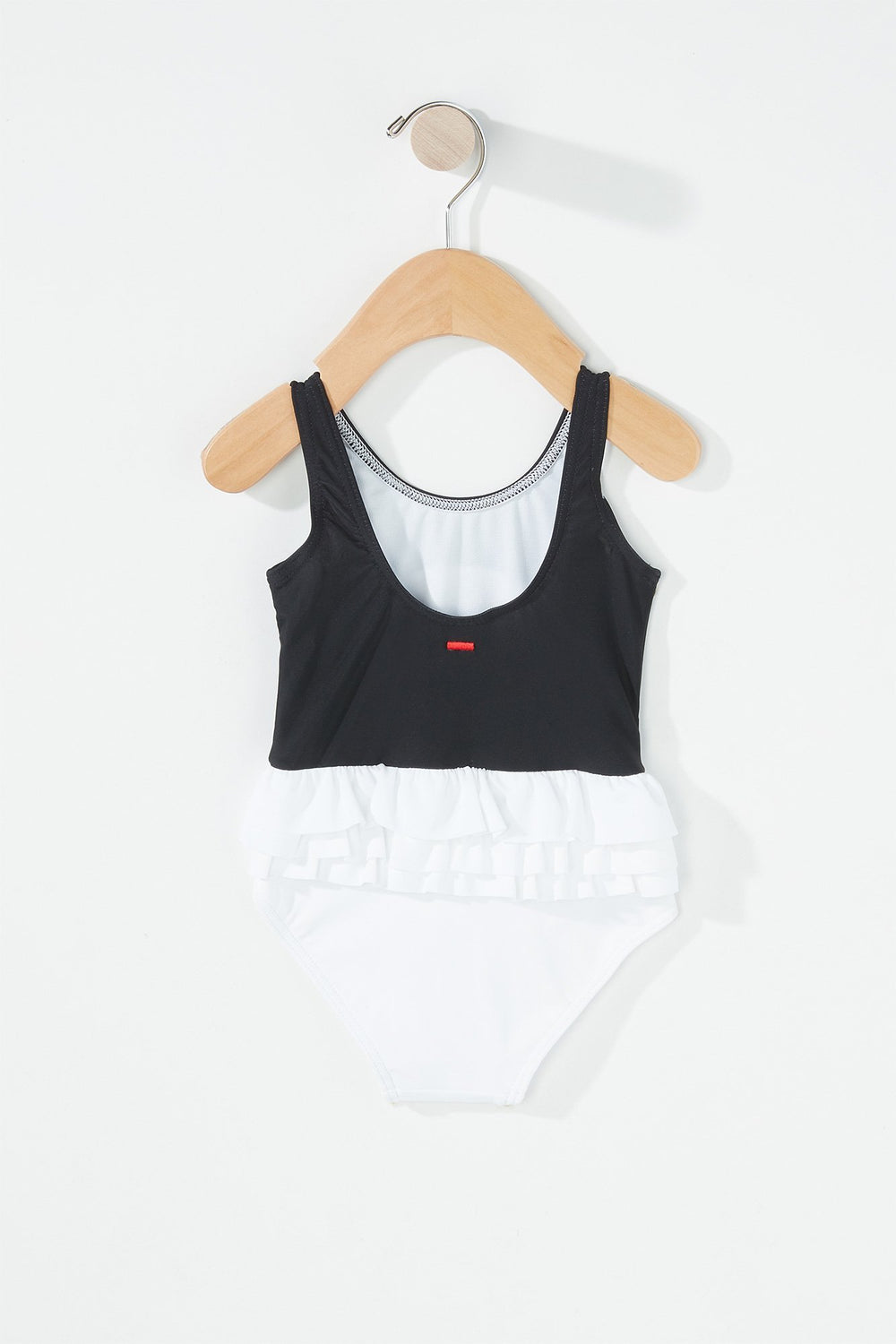Kids Maillot de bain une-pièce volanté rayé à imprimé Oie pour bébé fille Noir