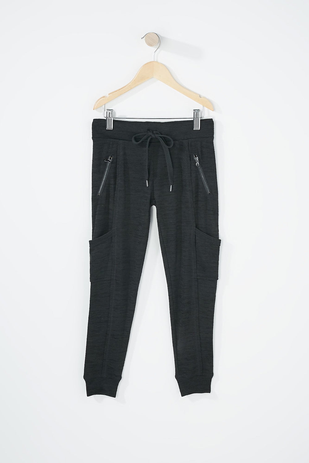Kids Pantalon de jogging en molleton teint par espacements avec poches et taille coulissante pour fille Noir