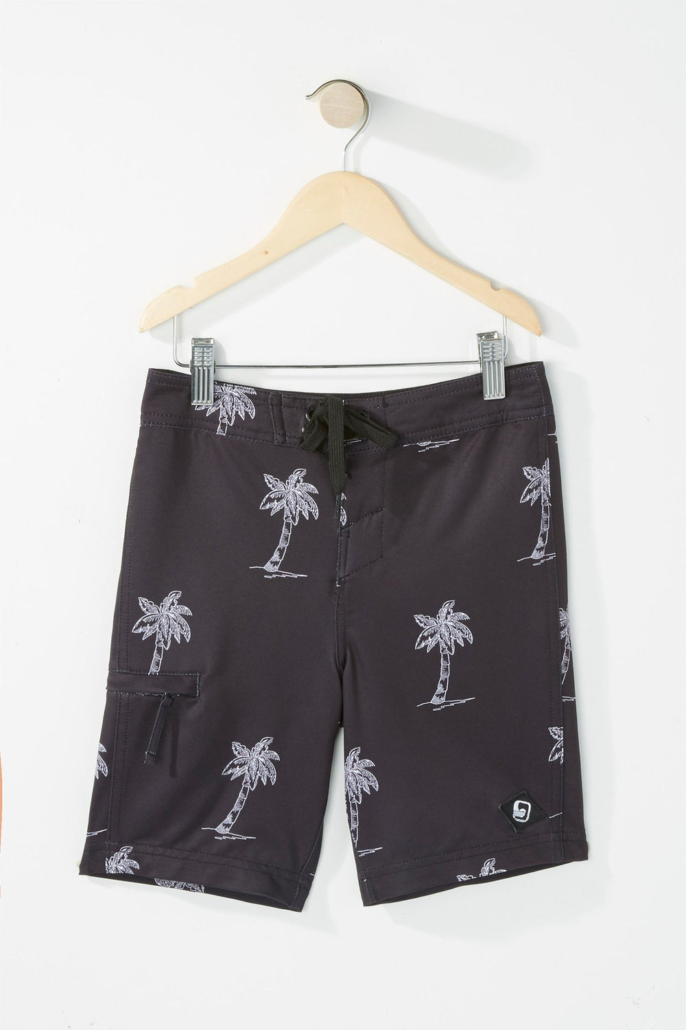 Kids Short de surfeur lacé à motif de palmiers pour garçon Noir