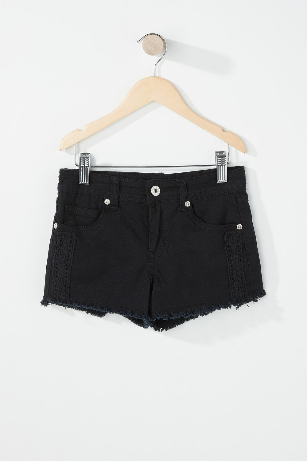 Kids Short en denim coloré avec franges pour fille Noir