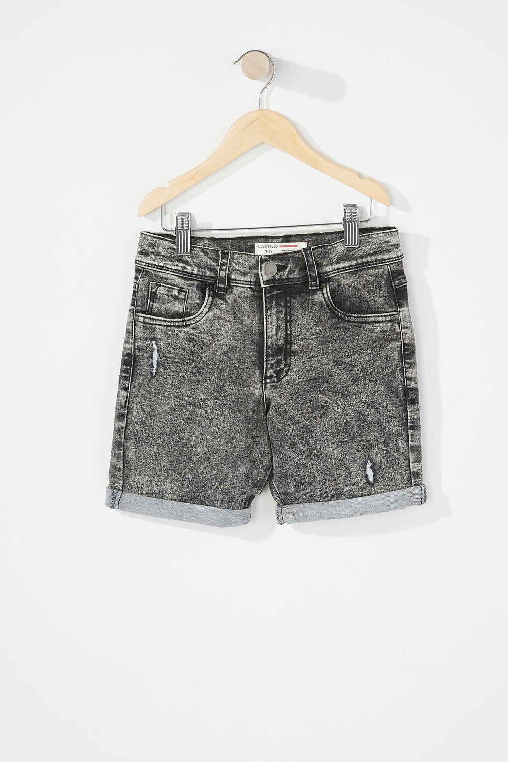 Kids Short en denim d'aspect usé à revers roulés pour bébé garçon Noir