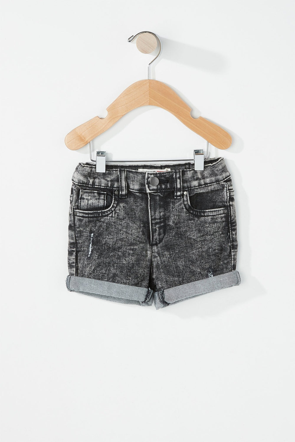 Kids Short en denim d'aspect usé à revers roulés pour bébé garçon Noir