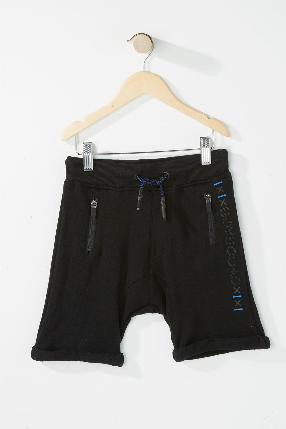 Kids Short en molleton à imprimé Squad avec taille coulissante et fermeture à glissière pour garçon Noir