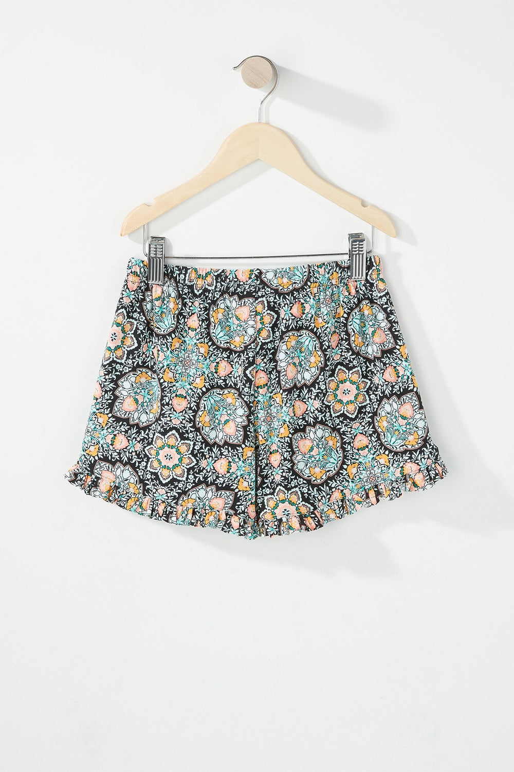 Kids Short tulipe volanté fleuri à taille coulissante pour fille Noir