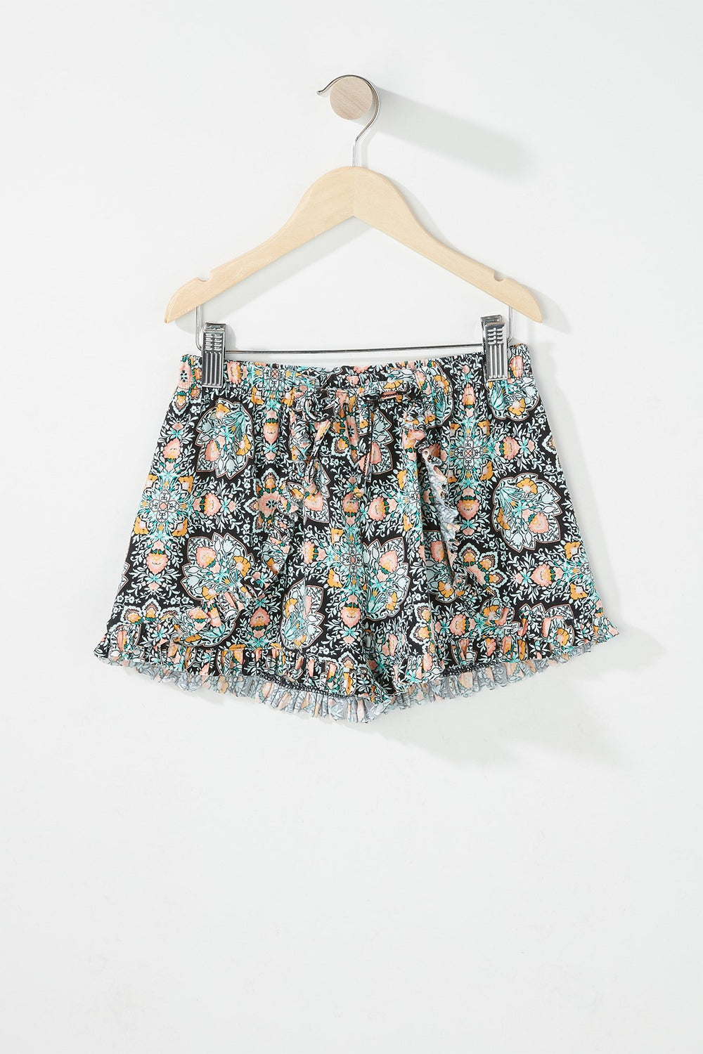 Kids Short tulipe volanté fleuri à taille coulissante pour fille Noir