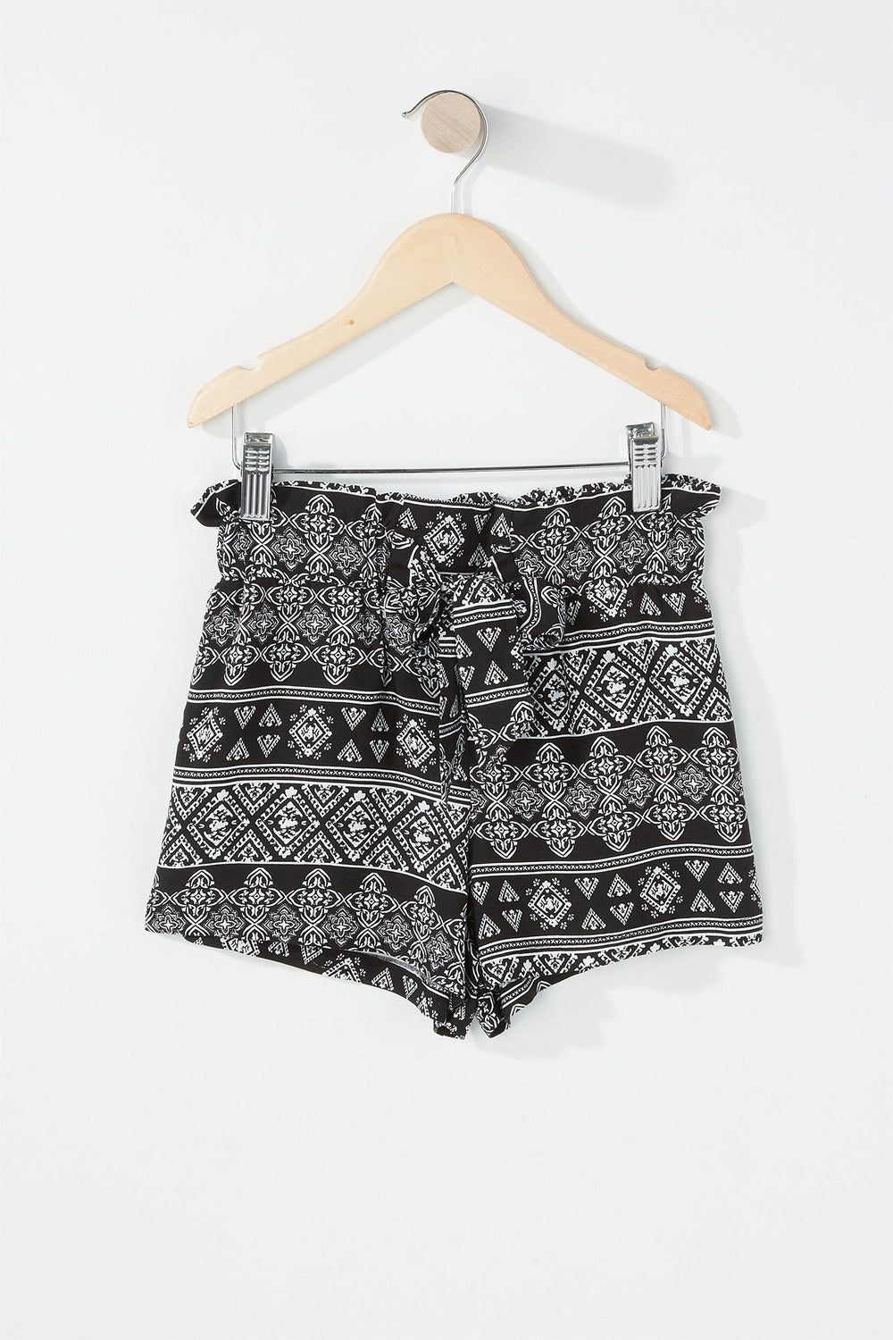 Kids Short volanté imprimé à taille roulée avec attache pour fille Noir
