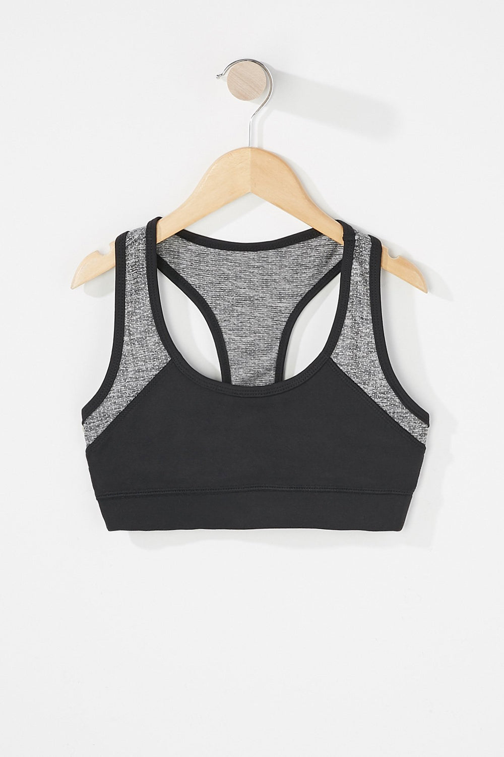 Kids Soutien-gorge de sport à dos nageur en filet contrastant pour fille Noir