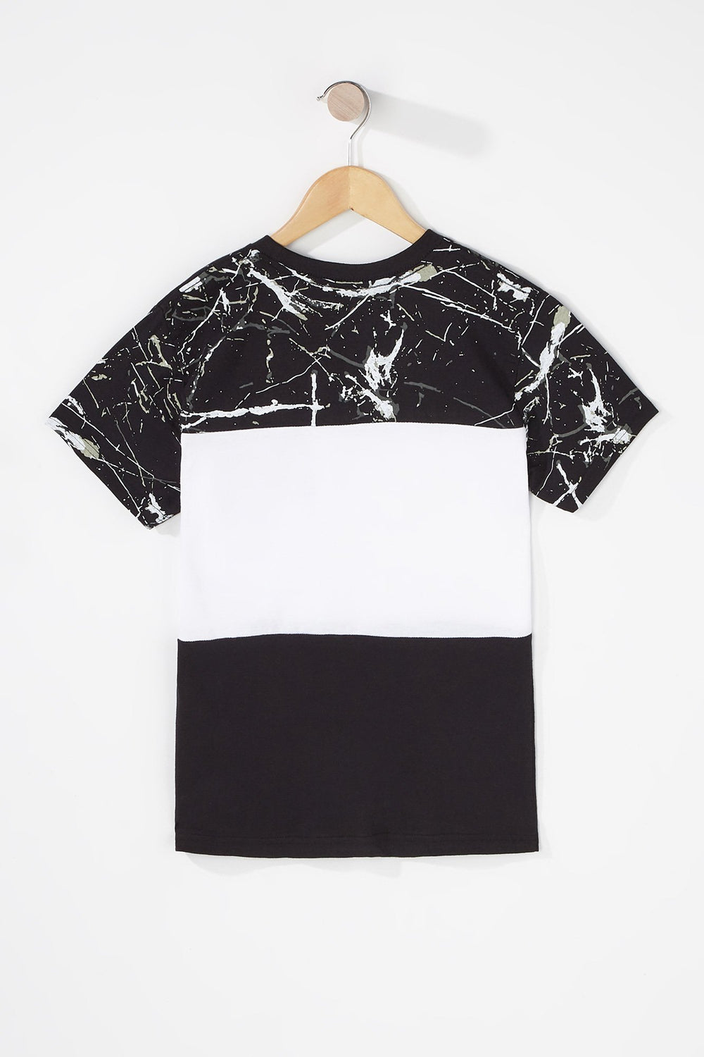 Kids T-shirt à motif marbré avec blocs de couleurs pour garçon Noir
