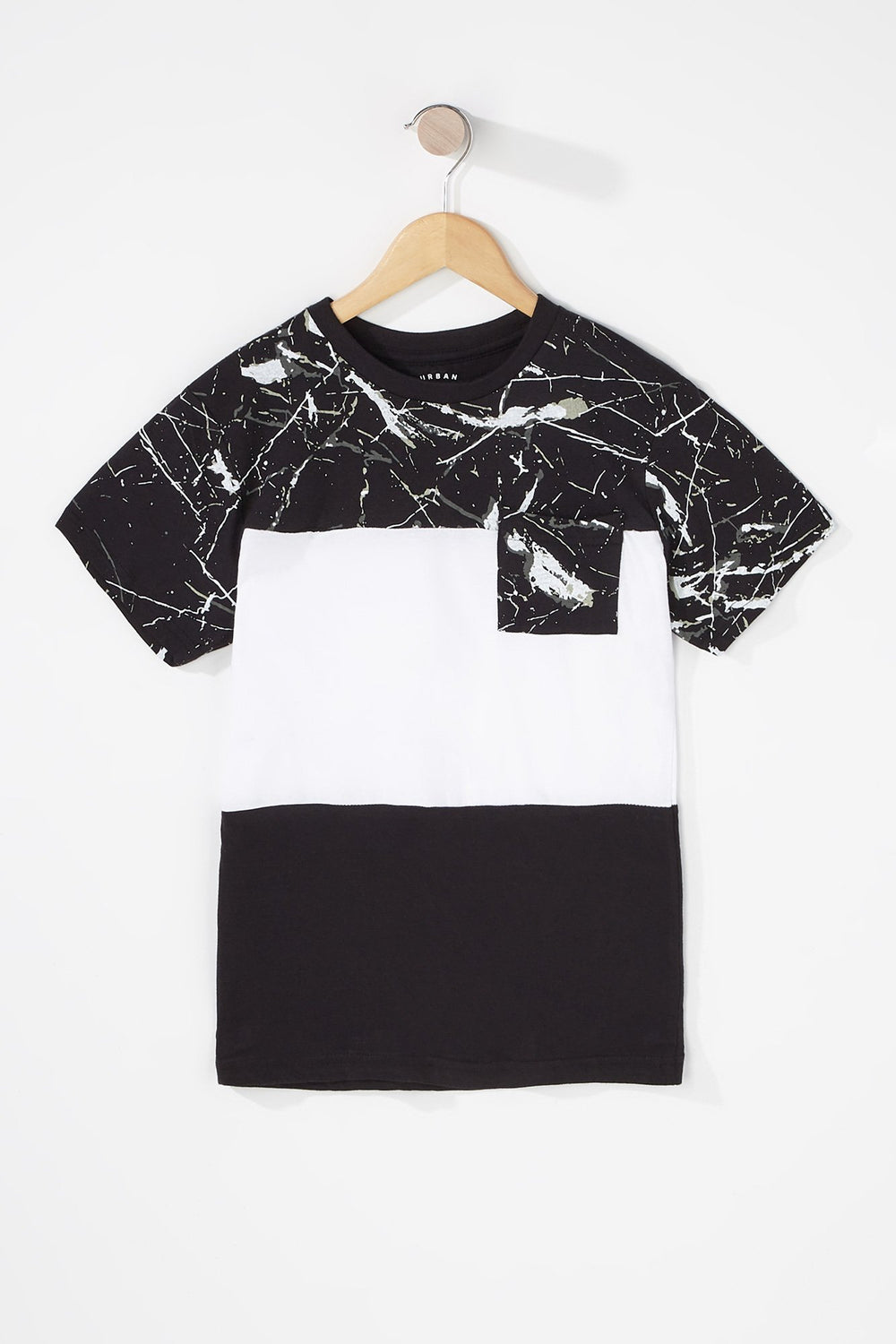 Kids T-shirt à motif marbré avec blocs de couleurs pour garçon Noir