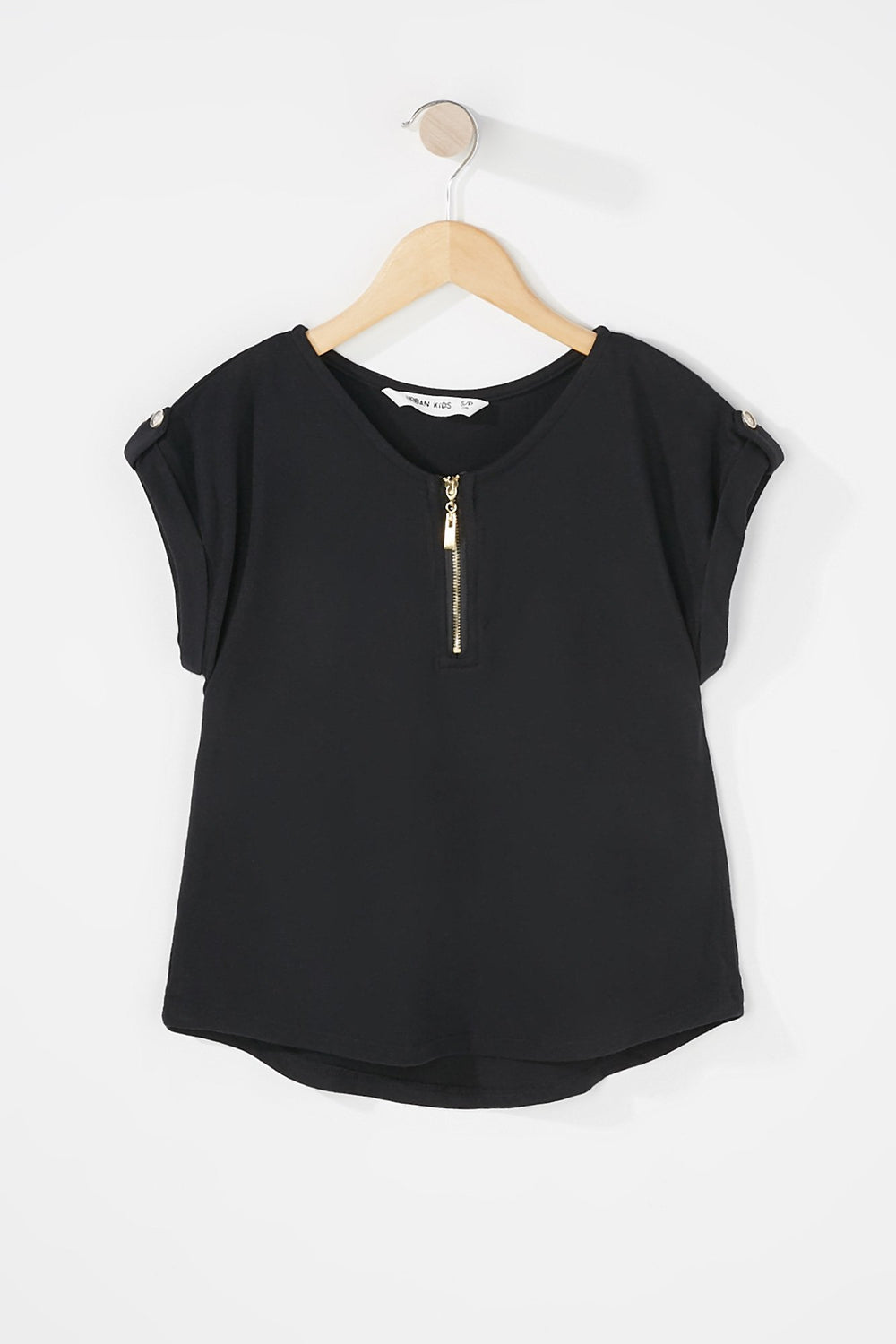 Kids T-shirt à revers roulés et demi-fermeture à glissière pour fille Noir