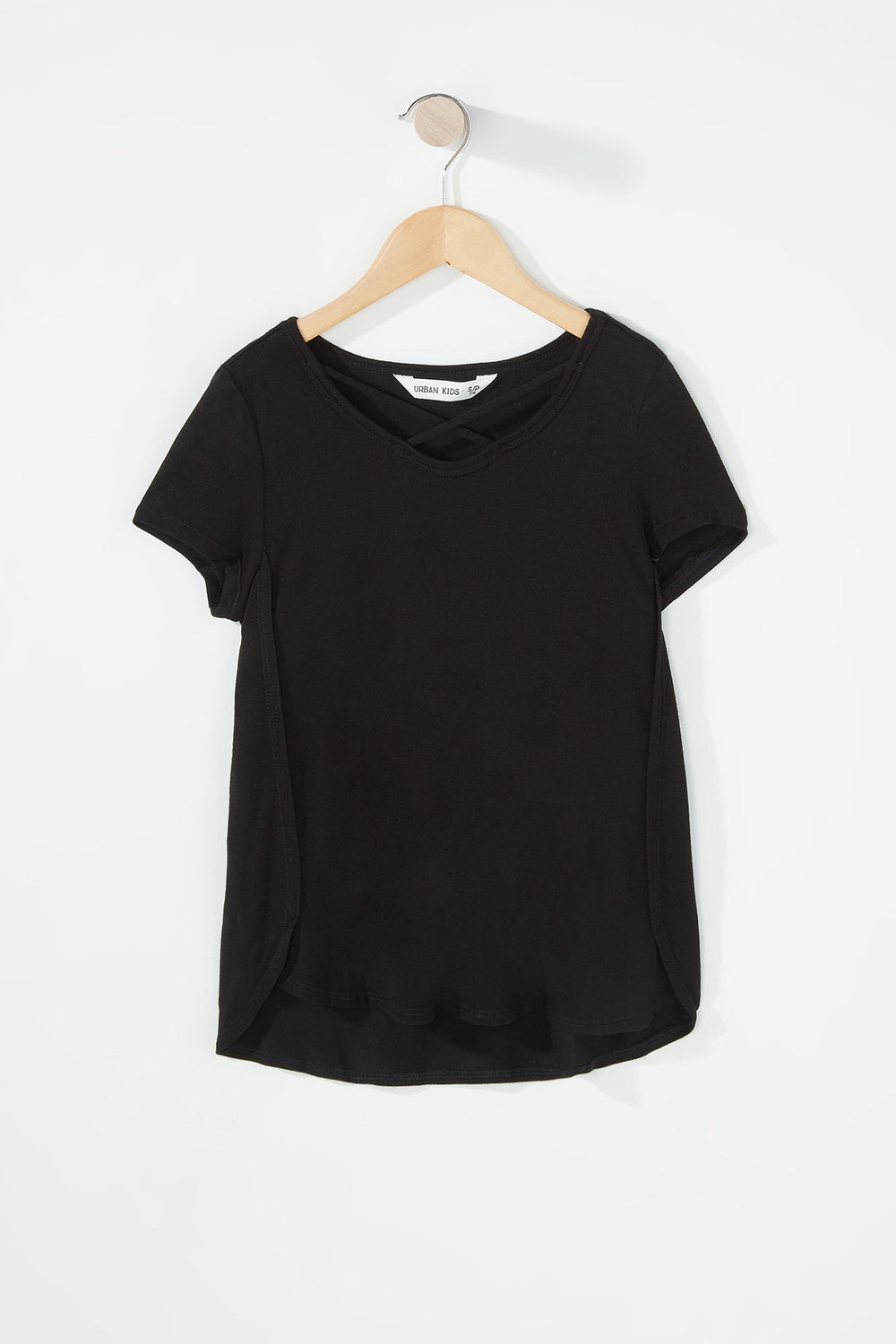 Kids T-shirt avec motif de cage et encolure arrondie pour fille Noir