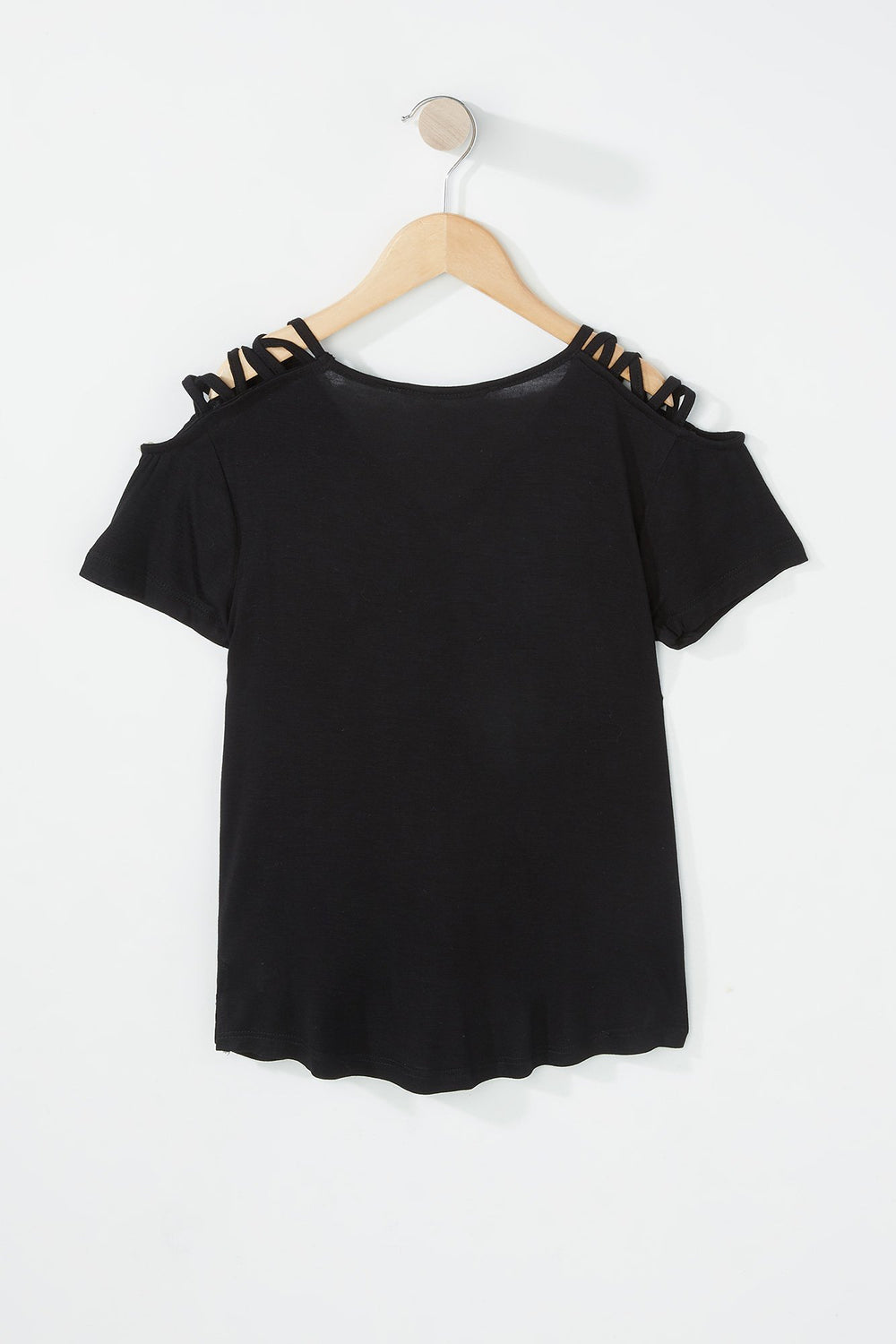 Kids T-shirt avec motif de cage et poche à encolure en V et fermeture à glissière pour fille Noir