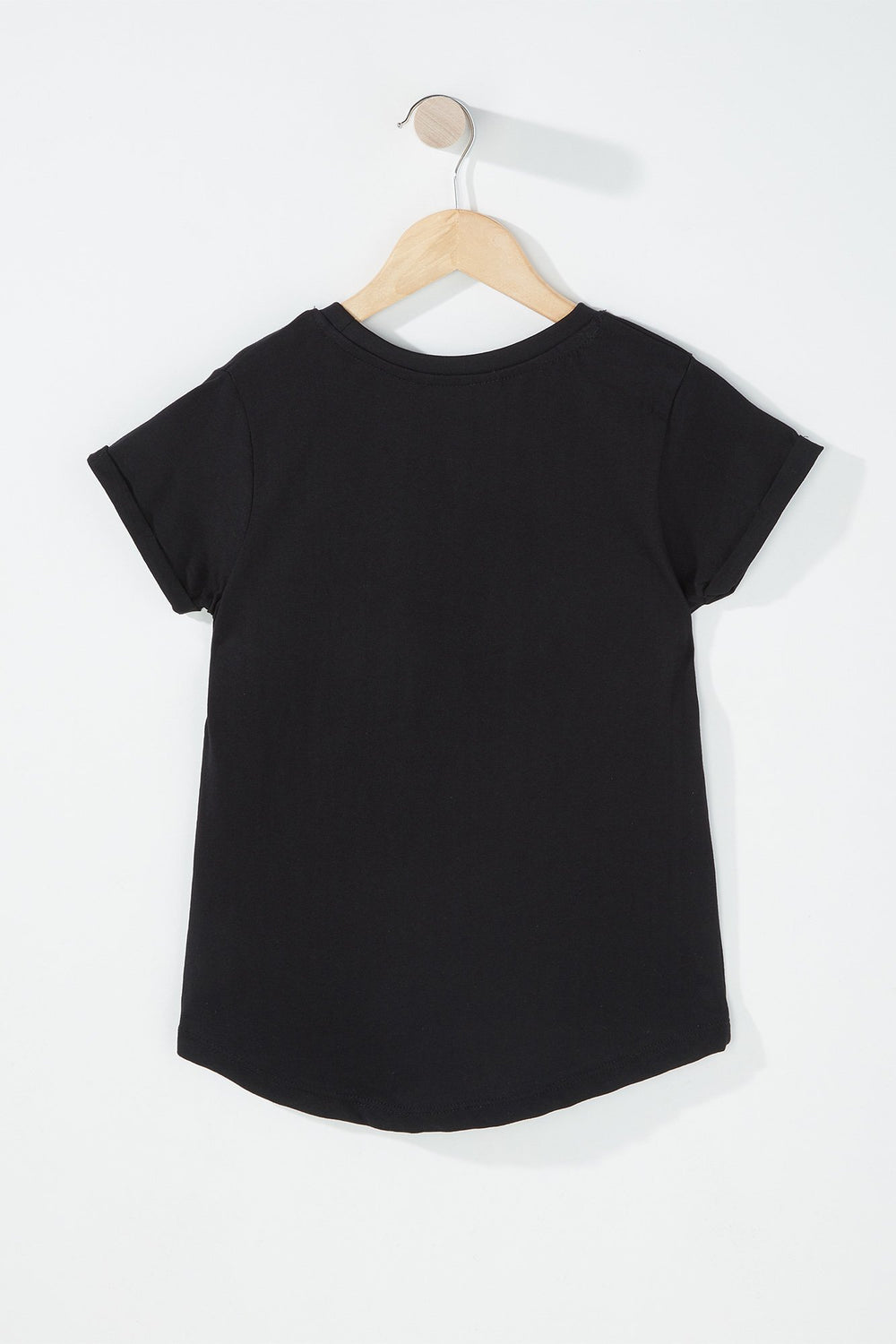 Kids T-shirt avec poche et ourlet arrondi pour fille Noir